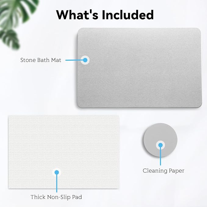 Stone Bath Mat, Dries Quickly, Non-Slip Diatomaceous Earth Bath Mats for Bathroom, Super Absorbent Stone Shower Mat, Easy to Clean, 23.5" x 15.5" Light Gray