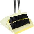 BSKLIN Broom and Dustpan Set for Home, 52" Long Handle Broom Set with Dustpan Teeth to Clean Hair Sweeping Indoor and Outdoor (Yellow)