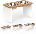 Elevated Dog Bowls, Waterproof Raised Dog Bowl for Medium & Large Dogs, HIPS Poly Lumber Stand with 2 Stainless Steel Bowls, Indoor & Outdoor Use (13'' Tall–68 oz Bowl, Teak - White)