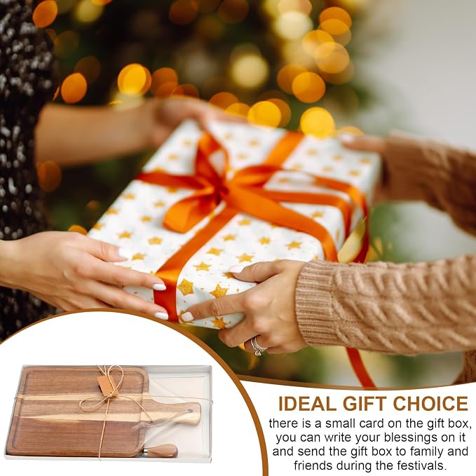 Geetery 16set Acacia Wood Charcuterie Board with Knife Wooden Serving Tray with Groove Acacia Wood Cutting Board with Card and Gift Box for Wedding Baby Shower Housewarming Gift (14 x 8 Inches)