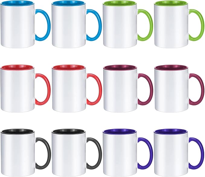 TANGLONG Sublimation Mugs 11 oz Sublimation Cups Bulk Coffee Mugs Tazas Para Sublimar 6 Assorted Colors Set of 12