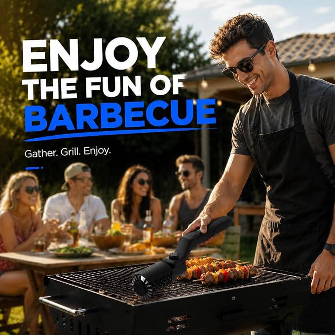 Electric Grill Cleaner, Rechargeable Cordless Grill Brush with 24kg High Torque, 3-Speed Cleaning, Adjustable Head & USB-C Charging for Outdoor BBQ, Camping, Patio Cooking and Grill Grates