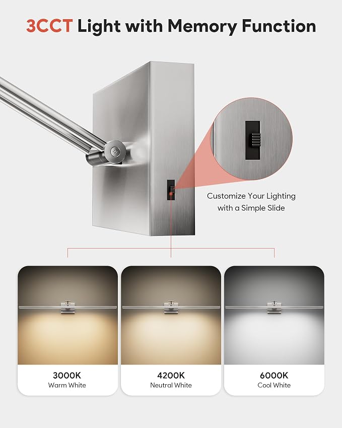 VONLUCE 36" LED Bathroom Vanity Light, 3CCT Modern LED Vanity Lights with 360° Rotatable Head Swing Arm, 15.4W Bathroom Light Fixture Over Mirror, LED Lights for Bathroom Bedroom, Brushed Nickel