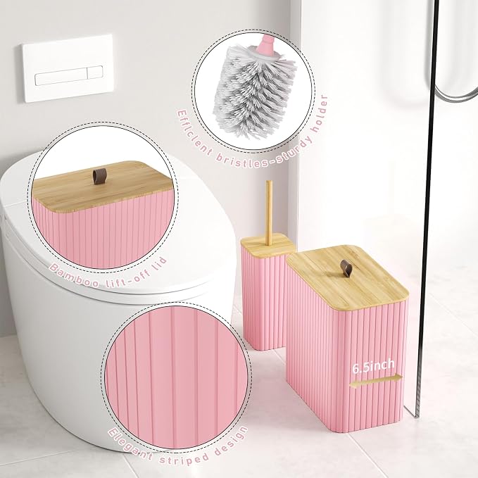 Bathroom Accessory Set - Pink Bathroom Set, 12PC Bathroom Accessories Set, Pink Bathroom Accessories Set, Mini Trash Can, Toilet Brush, Trash Can & Soap Dispenser