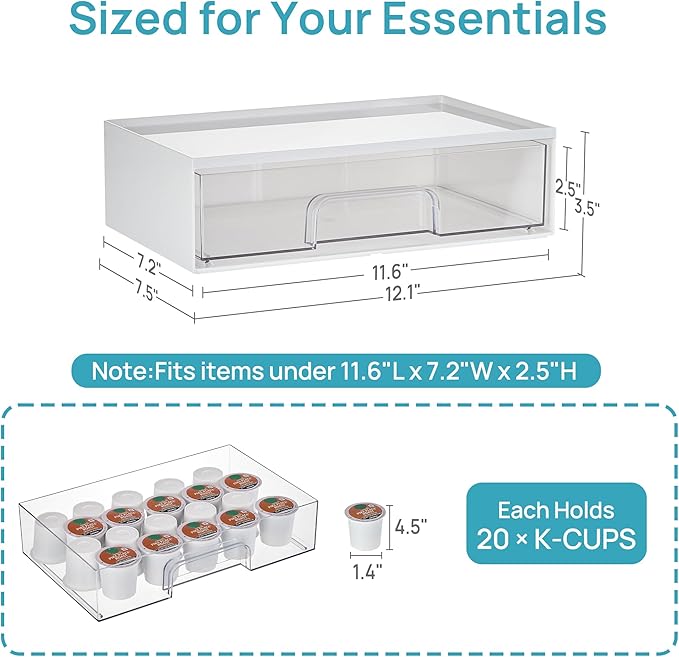 Vtopmart 2 Pack Clear Stackable Storage Drawers,12.1''W Plastic Organizers Bins for Beauty Supplies, Ideal for Vanity, Bathroom, Cabinet, Room Organization, White