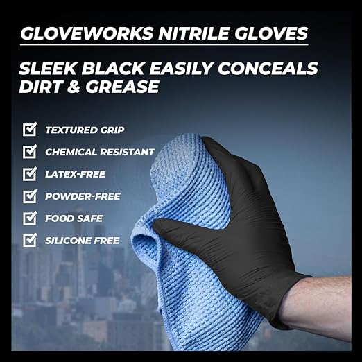 GLOVEWORKS XXL Black Nitrile Gloves for Cooking, Food Prep, Disposable, 5 Mil, For Professional Cleaning, Case of 1000