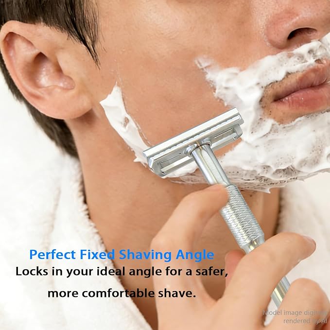 KAMPFE Shaving Razor CNC Aluminum Double Edge Safety Razor Contains 5 Blades.Perfect Fixed Shaving Angle With Superior Blade Rigdity.Aggress Type Reusable Single Blade Razors for Men and Women