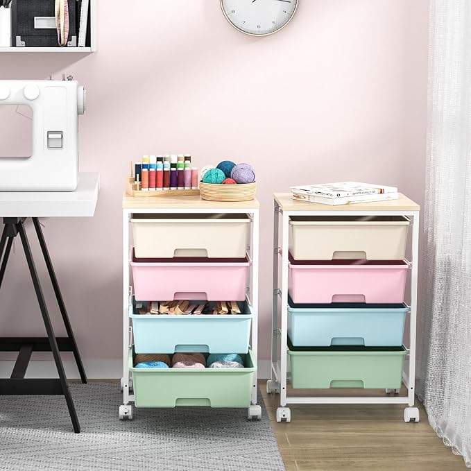 Utility Cart with 4 Drawers,Rolling Storage Cart with Drawers,Storage Rolling Drawer Cart,Rainbow