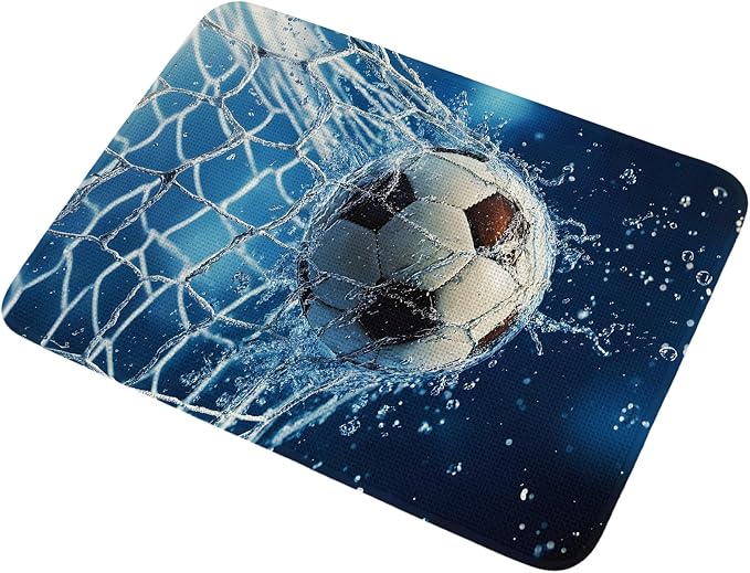 Small Door Mat Indoor Outdoor 15.7"x23.6", Soccer Ball Absorbent Non Slip Entry Rug, Wet Net Power Shot Blue Football Low Profile Welcome Mat for Front Door Apartment Entrance Bathroom Side Door