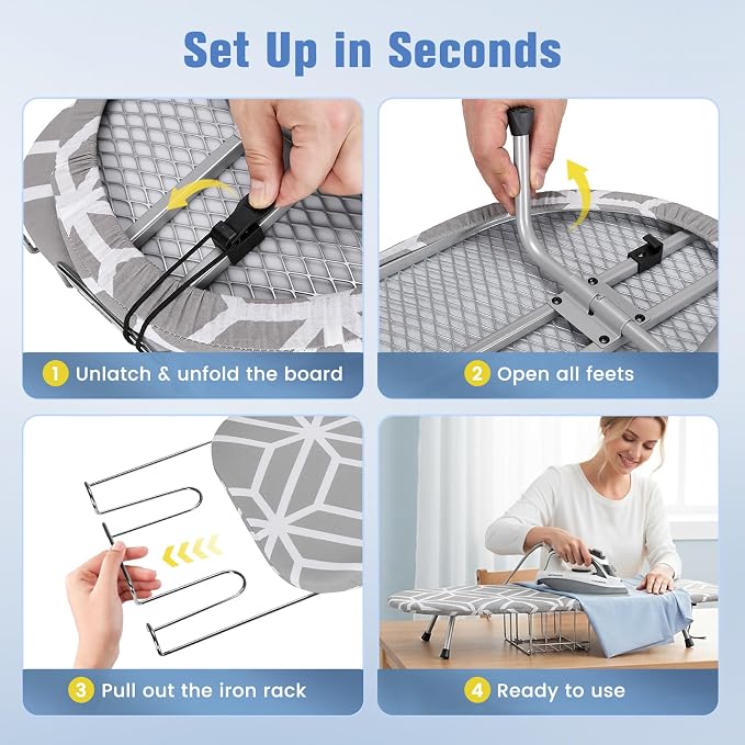 Tabletop Ironing Board, Foldable Small Ironing Board with Iron Holder Portable Mini Iron Board for Small Spaces Compact Table top Small Ironing Table for Dorms, Aprtment, RVs, Travel, 32"x12"