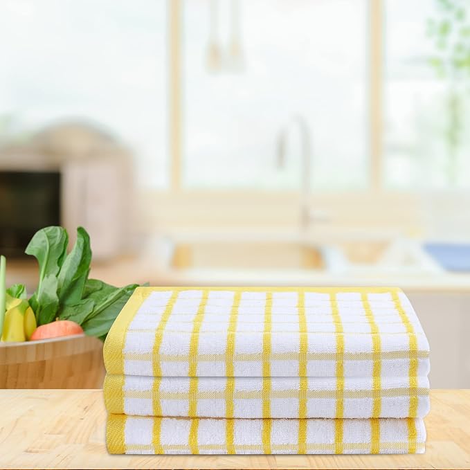 Urban Villa Kitchen Towels Cotton Dish Towels 20”x30” (Set of 3) Yellow Wht