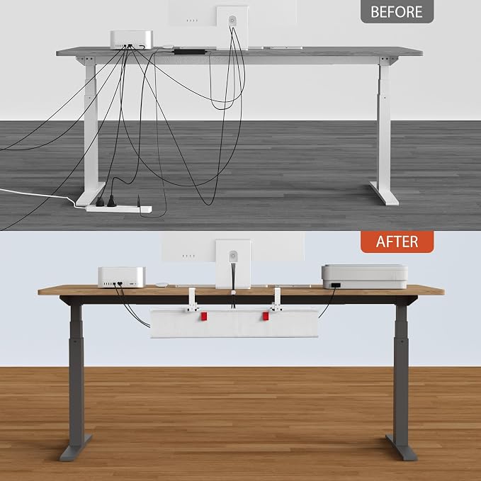 Univivi No Drill Under Desk Cable Management Tray, 28" Cord Organizer for Table, Clamp/Screw Mount Desk Cable Management, Premium Fabric Cable Management Tray for Office, Home