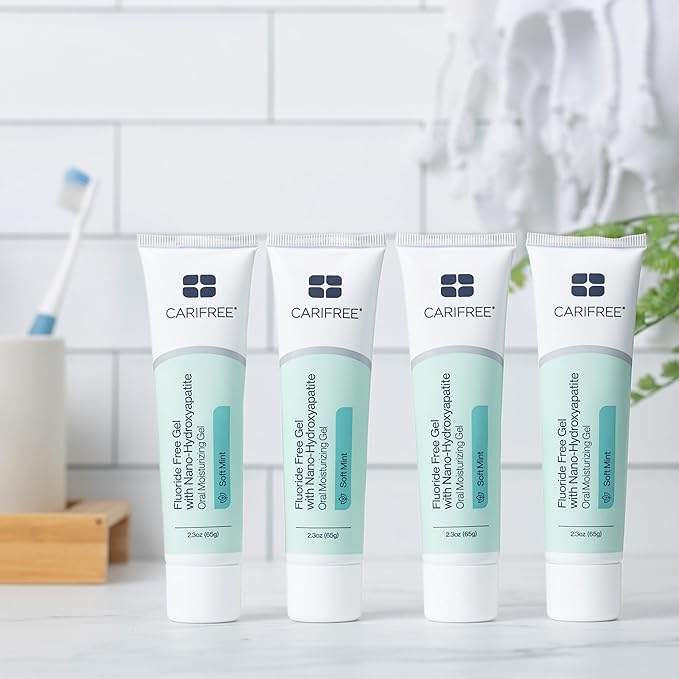 CariFree Nano Hydroxyapatite Toothpaste, Fluoride-Free, Mint, Pack of 4 | Fluoride-free nano-HAp gel; neutralizes pH; freshens breath & moistens mouth; toothpaste replacement, dentist rec.