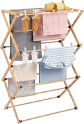 FJO Foldable Bamboo Clothes Drying Rack, 3-Tier Collapsible Laundry Clothes Hanger, Portable Wooden Drying Rack, Space Saving Indoor Outdoor, 28'' D x 15'' W x 39.3'' H, Beige