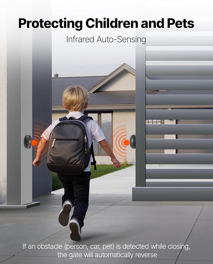 VEVOR Automatic Gate Opener, 1200W Electric Sliding Gate Opener for Doors up to 65.6ft 5732lbs, Chain Drive Rolling Door Motor with Infrared Sensor & 2 Remote Controls, Driveway Gates Opening System