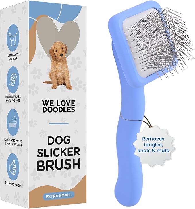 Slicker Brush for Doodles, Detangler Dog Grooming Brush for Delicate Areas, Curly or Dense Coats, Suitable for Puppies, Small and Toy Breeds & Doodles Under 25 lbs (Extra Small)