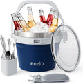 BUZIO 7 L Double Wall Ice Bucket for Parties with Lid and Scoop & Tongs | Insulated Vacuum Stainless Steel Ice Buckets with Handle and Adjustable Shoulder Strap, Fits 6 Longnecks or 3 Wine Bottles