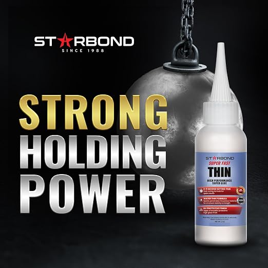 Starbond Super Fast Thin CA Glue – Super Glue Pro Kit with Precision Microtips Anti-Clog Cap & Extra Nozzles – Premium Cyanoacrylate Adhesive for Cracks, Joints, Woodturning, Hobby & Repairs, 2 oz