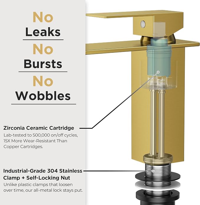 FORIOUS Gold Bathroom Faucet, Modern Waterfall Bathroom Sink Faucets 1 or 3 Hole Single Handle with Deck Plate and Drain, Suitable for Vanity Rv Camper Commerical