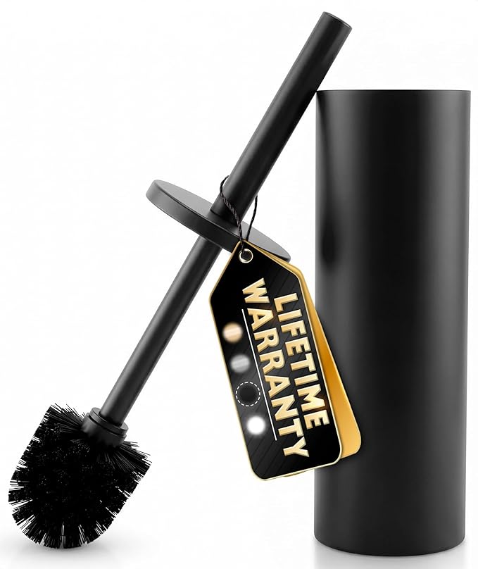 Black Toilet Brush and Holder Set - Scratch Resistant Black Toilet Bowl Brush and Holder with Soft Bristles Replaceable Head, Protection from Splashes, and Compact Design - for Effective Cleaning