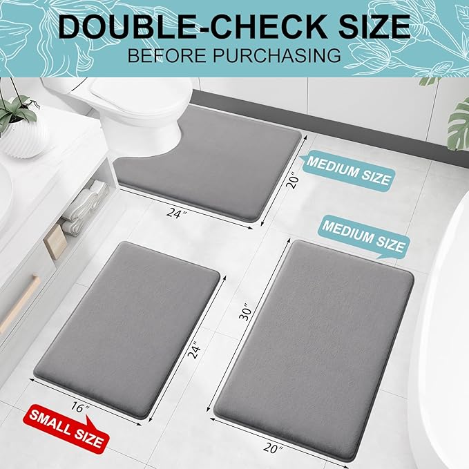 Smiry Memory Foam Bath Mat 47x17, Extra Soft and Absorbent Bathroom Mats, Non Slip Washable Carpet for Floor, Shower and Tub, Grey