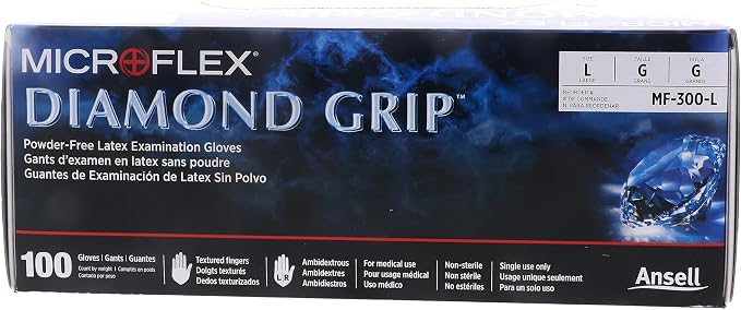 Ansell MICROFLEX Diamond Grip MF-300 Exam Standard Gloves - Size L, Natural (Bundle of 200)