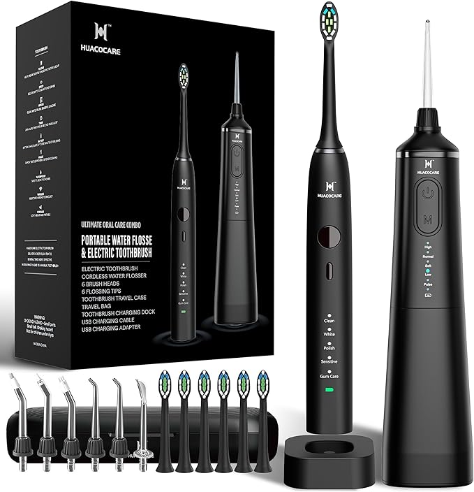 Upgraded Pro Dental Care Kit: 5-Mode Water Flosser & 50,000 VPM Sonic Electric Toothbrush | Premium Oral Clean Set with Enhanced Cleaning Modes, Larger Tank & Refined Design for Advanced Gum Health