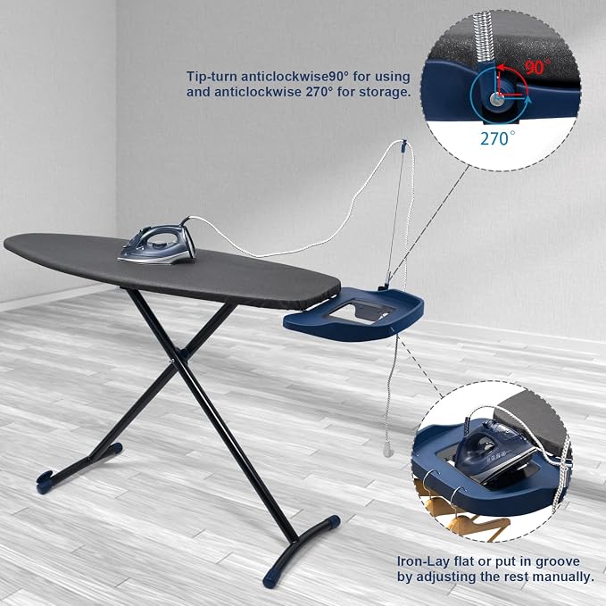Duwee 18"×53" Extra Wide Ironing Board with Retractable Iron Rest | Ironing Board Full Size,Heat Resistant Cover with Thicken Padding,Adjustable Height,Heavy Sturdy Legs and Foldable,Black