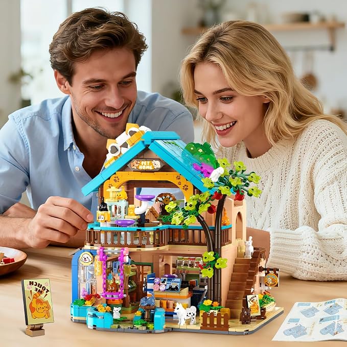 INSOON City Pet Shop Building Set with Lights for Adults Kids Boys Girls 8+ | 1431 PCS Cozy Pet Construction Toy with Cats Dogs, Cute Animal Store Miniature House Model Building Block Kit for Home Decor
