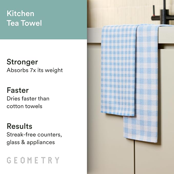 GEOMETRY Tea Towels – Spring & Summer Collection – Quick-Dry, Ultra-Absorbent, Reusable Microfiber Kitchen Towels for Drying & Cleaning - Salt and Sky - 2 Pack