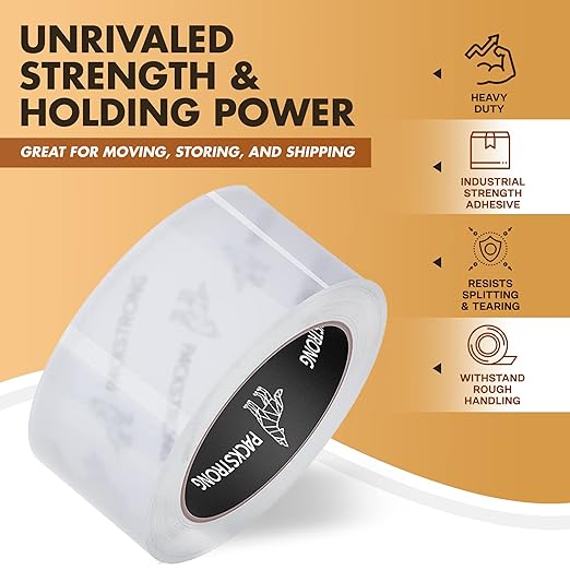 Packstrong Industrial Grade Clear Packing Tape 12 Rolls - 110 Yards per Roll - 2" Wide x 2 mil Thick, Acrylic Adhesive Tape for Box Office Moving Packaging Shipping