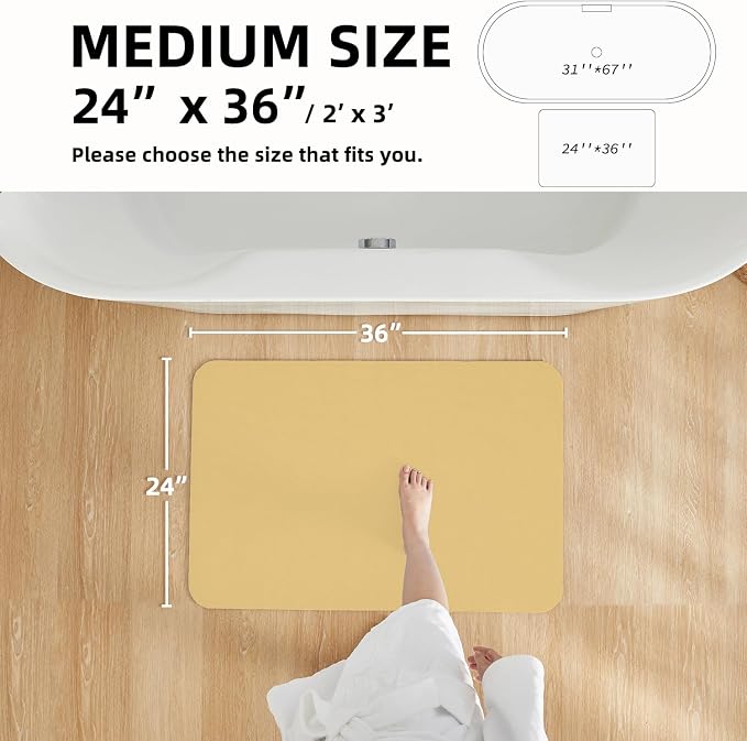 TYUU Bathroom Mat Quick Dry, Bathroom Rugs Non Slip Washable Thin Absorbent Bath Mat Fits Under Door Bathroom Floor Mat Perfect for Bath, Shower, or Sink 24"x36" Light Yellow