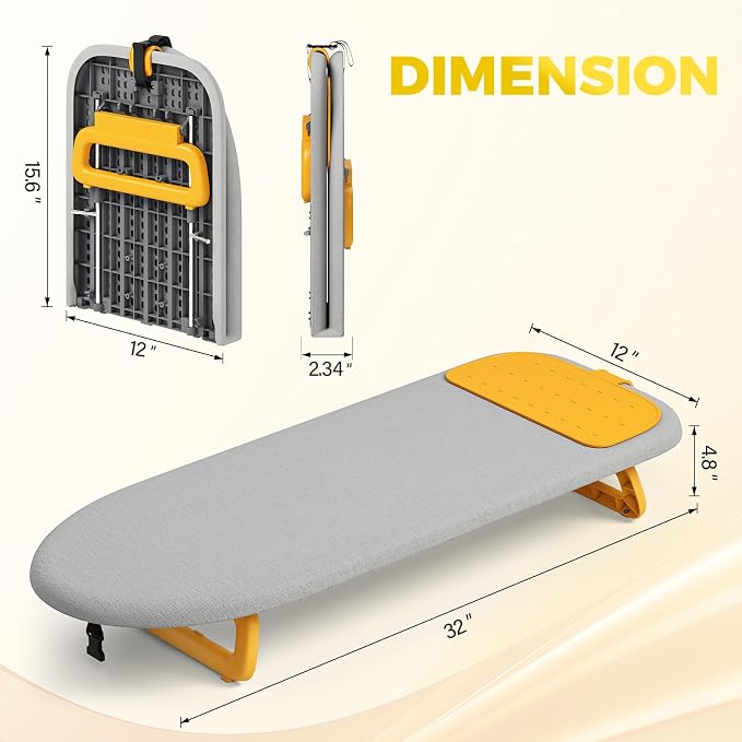 KINGBOARD Tabletop Ironing Board, Small Ironing Board with Iron Mat, Foldable Mini Iron Board, Easy Storage for Travel & Dorm, 12x32 Grey & Orange