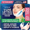 Stylia V Line Lifting Collagen Mask - Lift, Firm & Contour Jawline - Tightening Double Chin Strap with Hyaluronic Acid & Aloe - Neck Tightening and Lifting Mask - Jawline Shaper Face Lift Tape (10PC)