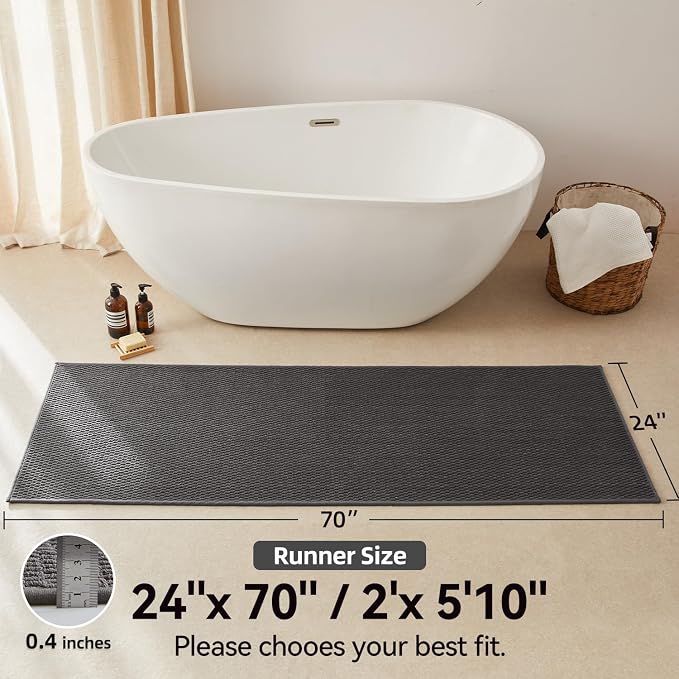 Triohero Bathroom Runner Rugs, Long Bath Mat Runner Washable Thin Quick Dry Low Pile Bathroom Runner Rugs Non Slip, Dark Grey 24"x70"