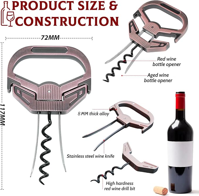 Ah So Wine Opener for Vintage Bottles, Old Wine Corkscrew with Portable Leather Case, Two Prong Cork Puller, for Wine Connoisseurs & Collectors to Uncork, Ideal Gifts for Wine Lovers (Sleek Copper)