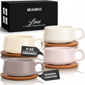 MIAMIO - Cappuccino Cup Set of 4, Ceramic Mugs (9.5oz) - Luxe (Cream Rose) | Ceramic cappuccino cups with saucers, wide latte cups and mugs for Americano, 4-piece set of ceramic cups - dishwasher safe