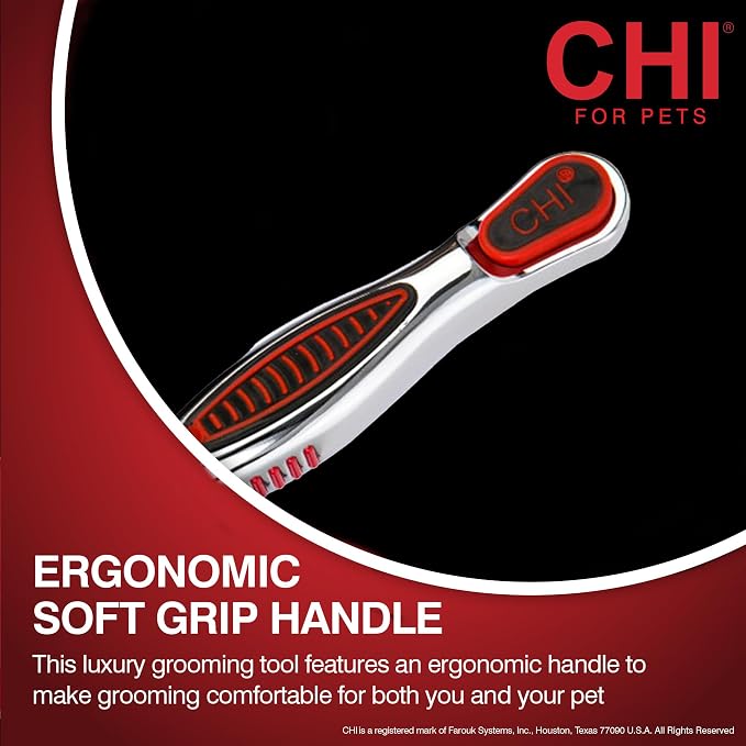 CHI for Dogs Dematting and Deshedding Undercoat Rake Dog Grooming Tool Long Hair and Double Coats Rounded Blade Teeth Remove Mats and Loose Undercoat Detangling Rake Shedding Control Ergo Handle