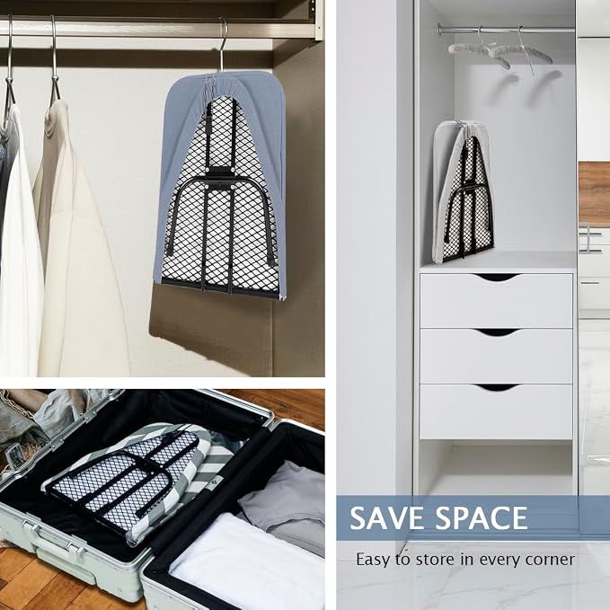 SheeChung Small Ironing Board 12"x32",Mini Ironing Board with Metal Mesh | Foldable,Tabletop,Hanging Hook,Cotton Cover,Heat Resistant Pad,Space Saving,Non-Slip Feet,Fits for Dorm Travel Sewing Room