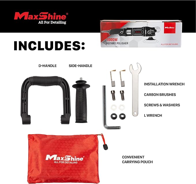 Maxshine M1000 Rotary Polisher – 1000W Car Buffer with 5” Backing Plate, 5/8” Thread & 6-Speed Control – Auto Detailing Tool for Cars, Trucks, SUVs & Boats, Paint Correction & Swirl Removal