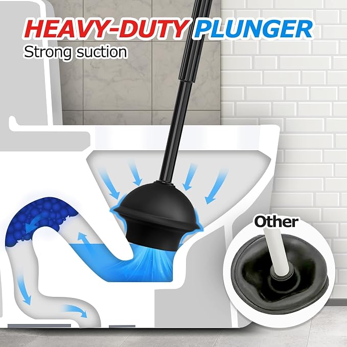 FORASTO 4Pack 2 in 1 Toilet Brush and Plunger Set, Extended Handle Plunger,Toilet Bowl Brush Plunger Set,Bathroom Cleaning Tools,Toilet Brush Plunger Combo,Cleaning Supplies, Cleaning Brush