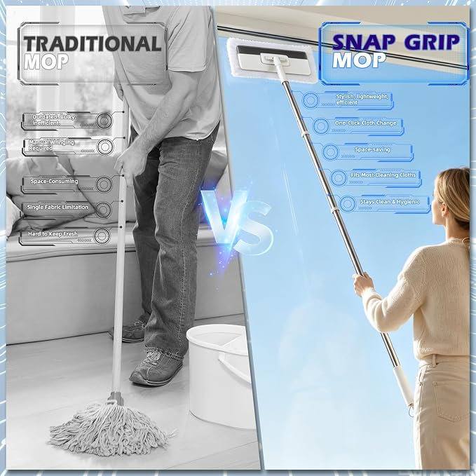 Masthome Clamp Mop Compatible with Swiffer Wet Jet Mops, 50" Stainless Steel Handle Mini Mop for Hardwood, Tile, Laminate, Marble, Wall, Window, Multi-Surface Floor Cleaning