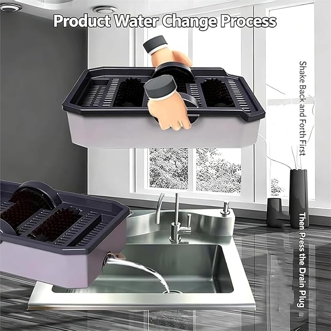 Car Washing Shoe Sole Cleaner Machine with 3 Scrub Brushes & 1 Absorbent Drying Mat, Detachable Boot Scrubber for Mud, Dirt, Workshop, Commercial Entrances, Por