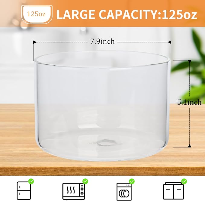 Large Trifle Bowl Glass, Morden Design Clear Glass Salad Bowl with Lid 125oz, Serving Bowl for Laying Ice Cream Cakes, Cupcake, Salad, Fruit, Microwave & Dishwasher Safe