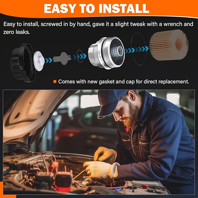Upgraded Aluminum Oil Filter Housing Cap Assembly with O-Ring Seal Replacement for Toyota Camry Highlander RAV4 Sienna Tacoma Tundra 4Runner Avalon Lexus RX350 ES350 Replaces 15620-31060
