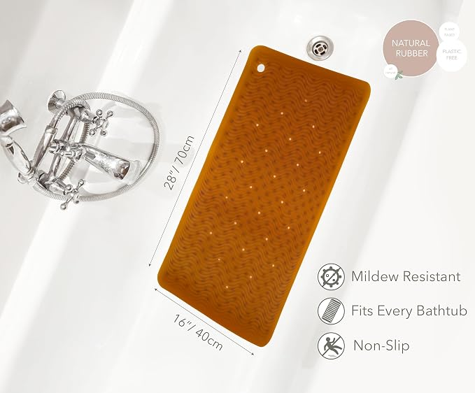 HEVEA Natural Rubber Big Bath Mat - Upcycled, Danish Design - Non Slip Bathtub Mat, 299 Suction Cups - Safe and Friendly Shower Mat for All Ages (Natural)