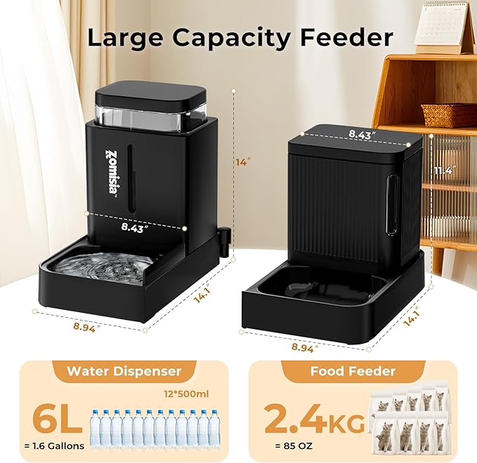 ZOMISIA Gravity Dog Food and Water Dispenser, 2 in 1 Automatic Dog Feeder with 180 Degree Rotatable, 2 Pack Large Capacity Self Feeding for Small Dogs Puppy, White, 1.6GALx2