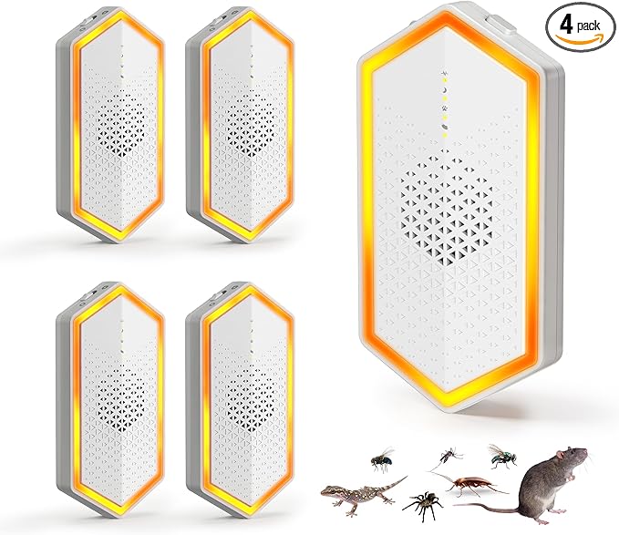 2026 Upgraded Ultrasonic Pest Repeller for Pest Control, 4-Mode Indoor Mouse Repellent Ultrasonic Plug in for Mice, Roaches, Spiders, Rodent Repellent, Ultrasonic Mouse Repellent, 4-Pack