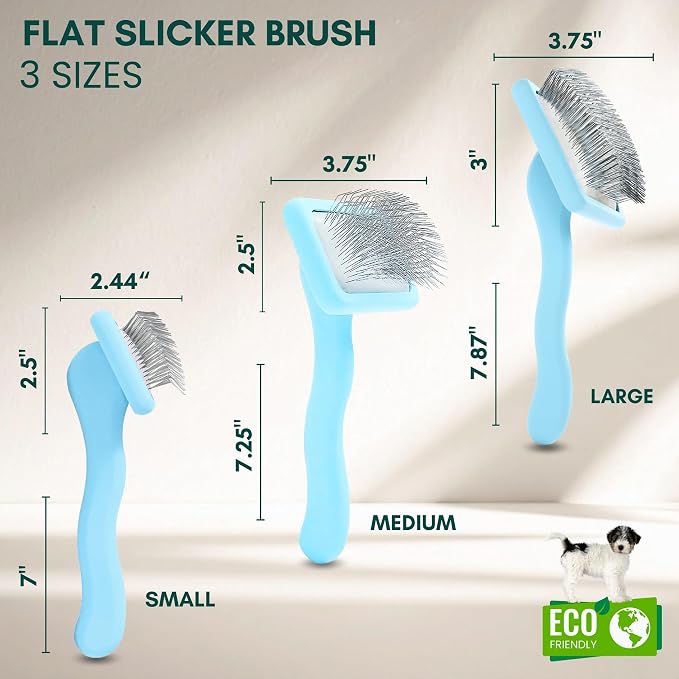 Slicker Brush for Dogs - Long Pin for Poodles, Doodles & Long Haired Dogs, Deshedding & Dematting Tool, Slicker Dog Brushes for Grooming (Baby Blue, Flat Large)