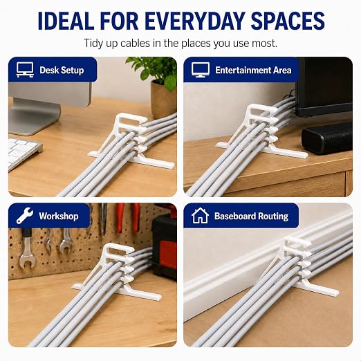 200 Pcs Multi-Cable Staples, Cable Stackers with Steel Nails Compatible with Romex NM Cable Coaxial, CAT5 CAT6 Data Cable, Electrical Wire Clip for Wood Studs In-Wall Wiring and Cable Management White